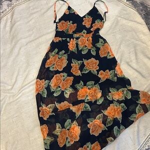 Fashion Nova Navy and Orange Floral Maxi Dress